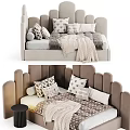 Modern Children's Bed With Curved Headboard Neutral Tones Decorative Pillows And Cozy Blanket