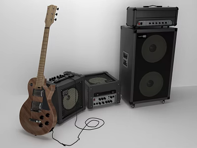 Electric Guitar With Amplifiers And Speaker Cabinet For Complete Music Equipment Setup 3d model