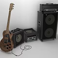 Electric Guitar With Amplifiers And Speaker Cabinet For Complete Music Equipment Setup