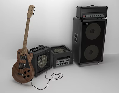 Electric Guitar With Amplifiers And Speaker Cabinet For Complete Music Equipment Setup 3d model
