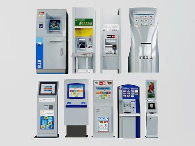 Various Types Of Public Self Service Terminals Including ATM And Payment Kiosks 3d model