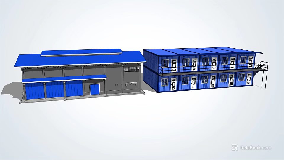 Construction Site Temporary Buildings Using Blue Containers For Dormitories And Offices 3d model