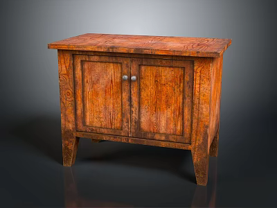 Vintage Wooden Cabinet With Carved Details And Two Doors Rustic Wood Grain Finish On Legs 3d model