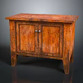 Vintage Wooden Cabinet With Carved Details And Two Doors Rustic Wood Grain Finish On Legs