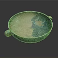Ceramic Bowl With Two Handles Blue Green And Beige Tones Textured Surface Design
