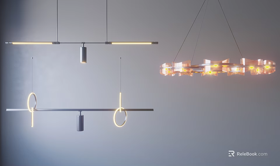 Stylish Modern Contemporary Chandeliers Featuring Linear Circular And Geometric Illuminated Designs 3d model 