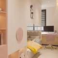 Cute Kids Room Interior With Pink Wardrobe Yellow Bed Mickey Painting And Study Desk