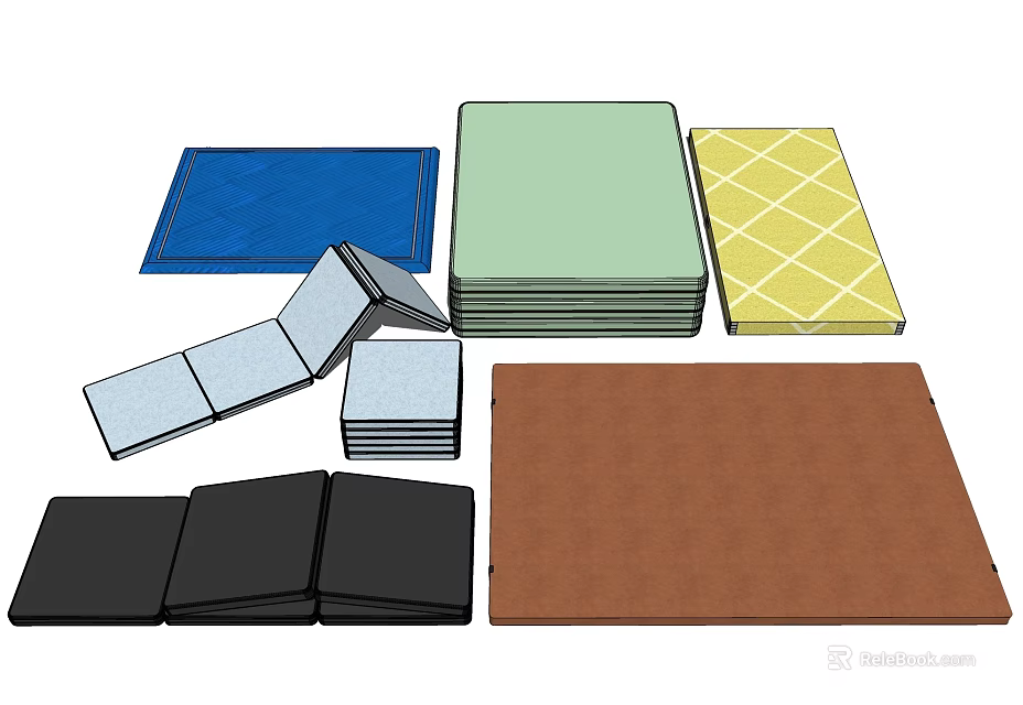 Sports Equipment Featuring Colorful Foldable Exercise Mats And Gym Floor Pads 3d model 