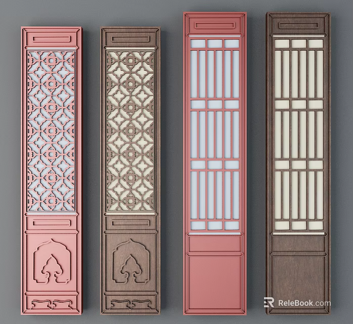 Decorative Swing Doors with Intricate Patterns and Various Color Designs 3d model
