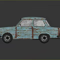 Vintage Blue Rusted Classic Car With Scratched Body On Black Background