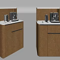 Two Elegant Wooden Herringbone Sideboards With Coffee Machine And Top Lighting