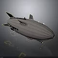 Gray Streamlined Airship 3D Model With Stabilizers Surface Stripes And Bottom Lights