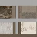 Chinese Style Background Walls With Wooden Frames And Natural Landscape Paintings