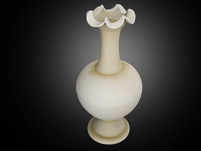 Stylish White Ceramic Vase With Ruffled Rim And Round Body Design 3d model