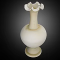 Stylish White Ceramic Vase With Ruffled Rim And Round Body Design
