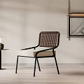 Modern Leisure Chair With Rattan Back Metal Frame Upholstered Seat In Minimalist Interior With Lamp