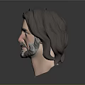 Man with Long Hair and Beard 3D Head Model on Gray Background