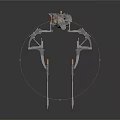 Industrial Futuristic Mechanical Structure With Metal Frame And Orange Leg Components