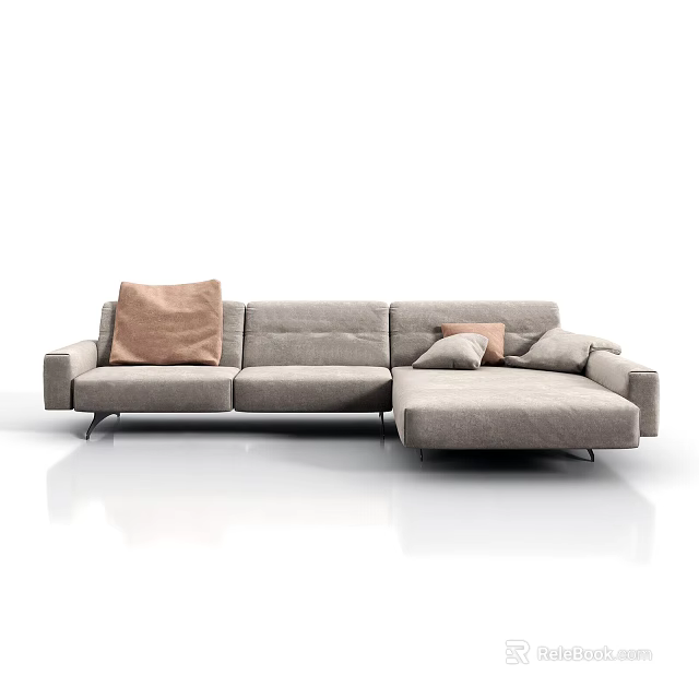 Modern Sectional Sofa With Light Gray Upholstery And Brown Gray Throw Pillows 3d model