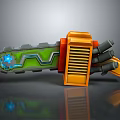 Futuristic Industrial Tool With Orange Green Design Serrated Blade And Blue Glowing Elements