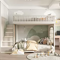 Kids Room Interior With Bunk Bed Cloud Star Wallpaper Desk Chair And Stuffed Toys