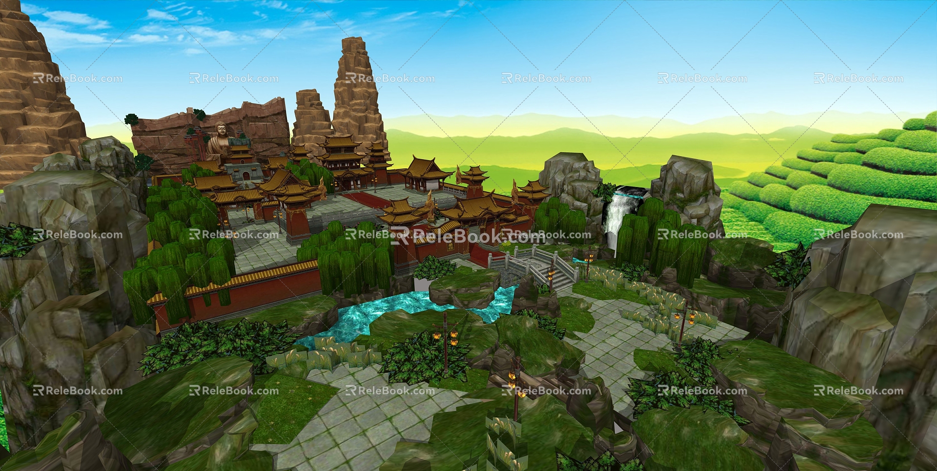 Game Scene Buddha Temple Scene 3d model