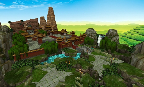 Game Scene Buddha Temple Scene 3d model