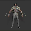 Man With Muscular Build In White Outfit And Glowing Elements