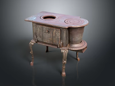 Retro Style Computer Case With Antique Metal Finish Decorative Legs And Round Openings 3d model