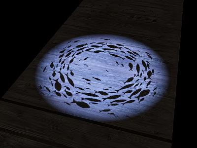 Decorative Light Casting Round Fish Silhouette Shadow Pattern On Wooden Floor 3d model