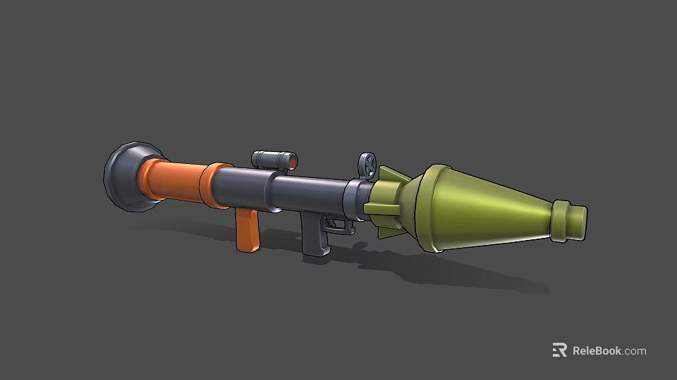Modern Rocket Launcher 3D Model With Black Barrel Orange Grip And Green Warhead 3d model 