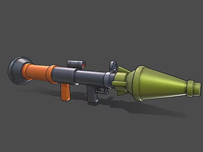 Modern Rocket Launcher 3D Model With Black Barrel Orange Grip And Green Warhead 3d model
