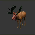 Realistic Brown Moose With Large Black Antlers Standing On Gradient Background