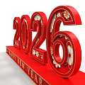 Red 3D Letters 2026 With Floral Patterns For Happy New Year 3d model
