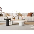 Modern Cream Style Sofa Coffee Table Combination Fabric Sofa Multi-person Sofa Casual Sofa Floor Lamp 3d model