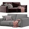 Brown and Gray Two Seater Sofa with Pillows and Throw Blanket in Interior Design 3d model