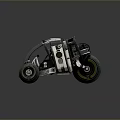 Unique Futuristic Motorcycle Featuring Metallic Body Three Large Wheels And Mechanical Design