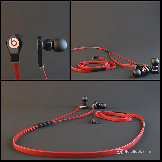 Wired In Ear Headphones With Red Cable And Black Earbuds Design 3d model 