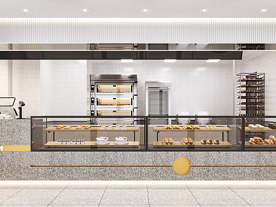 Bright Dessert Shop Interior With Glass Display Cases And Assorted Fresh Pastries 3d model