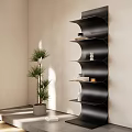 Modern Black Shelving Unit in Indoor Space with Decorative Items and Green Plant