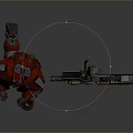 Detailed Futuristic Red Mech Game Character Running In Action Pose With Large Firearm