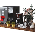 Modern Kitchen Supplies Kitchen Appliances Coffee Machine Roses Potted Nuts 3d model