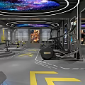 Modern Fitness Gym Interior With Workout Equipment Yellow Arrow Markings And Wall Art