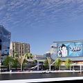 Modern Commercial Street With Glass Curtain Walls Shopping Mall Tall Buildings And Plaza