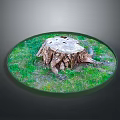 Green Plants Grass And Moss Surrounding Tree Stump In Round Display Natural Setting