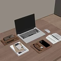 Wooden Desk Workspace With Laptop Open Book Calculator Mobile Phone And Stationery