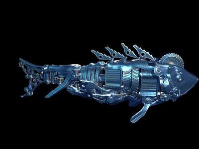 Intricate Metal Mechanical Fish Sculpture With Geared Components And Artistic Design 3d model