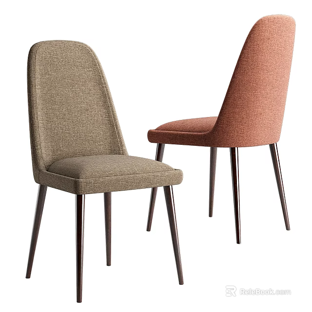 Modern Minimalist Dining Chairs With Beige And Rust Colored Upholstered Fabric And Slim Dark Legs 3d model 