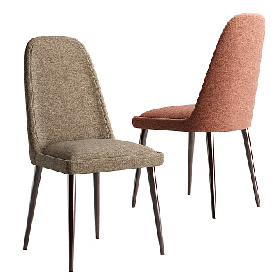 Modern Minimalist Dining Chairs With Beige And Rust Colored Upholstered Fabric And Slim Dark Legs 3d model
