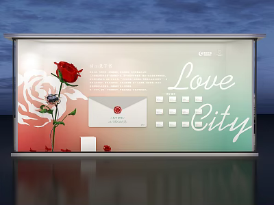 Love City Display Board With Red Rose Envelope And Design Elements 3d model